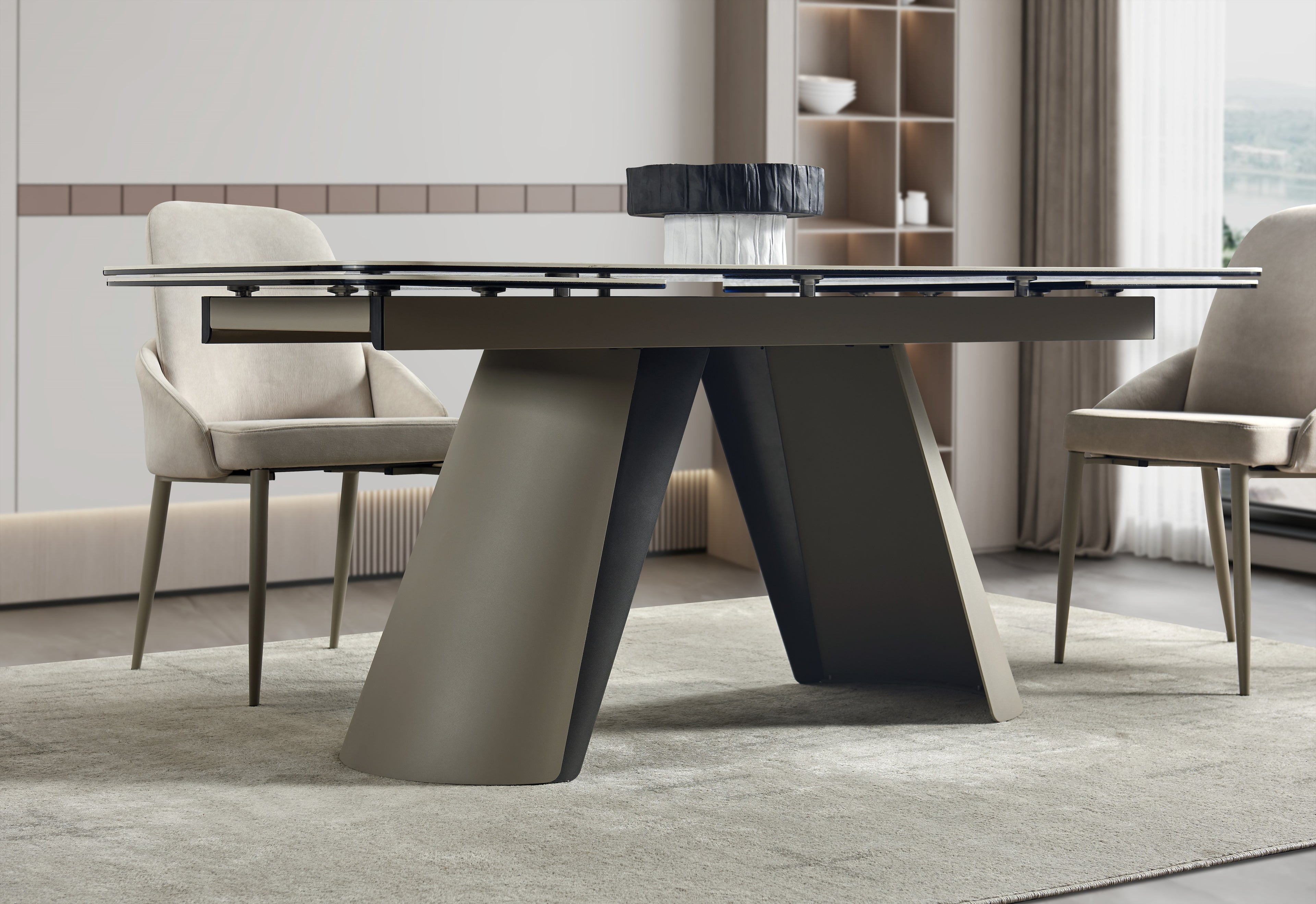 Morandi Taupe Ceramic-Top Extension Dining Table