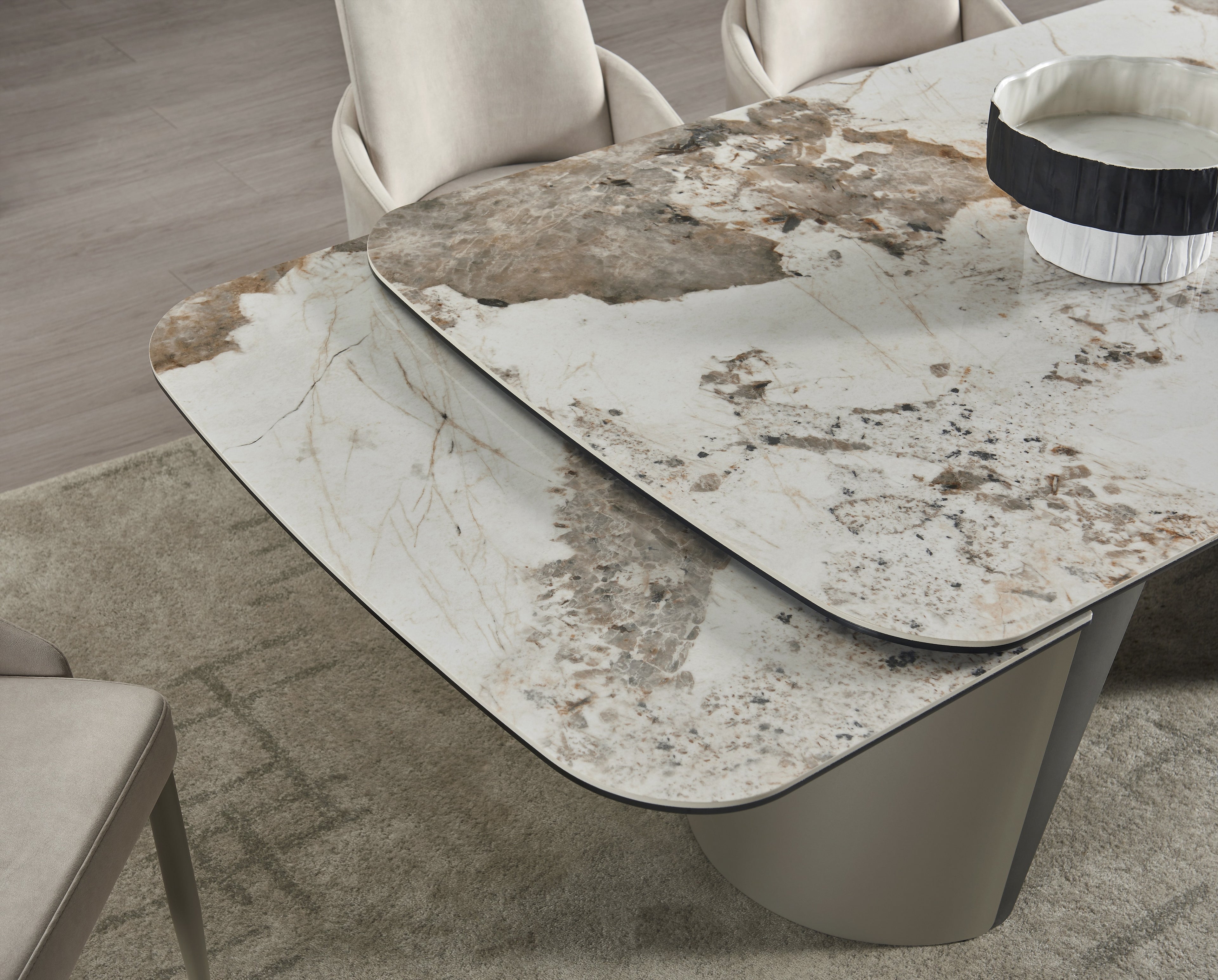 Morandi Taupe Ceramic-Top Extension Dining Table