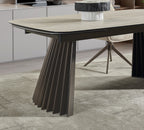 Warm Travertine Ceramic-Top Extension Dining Table