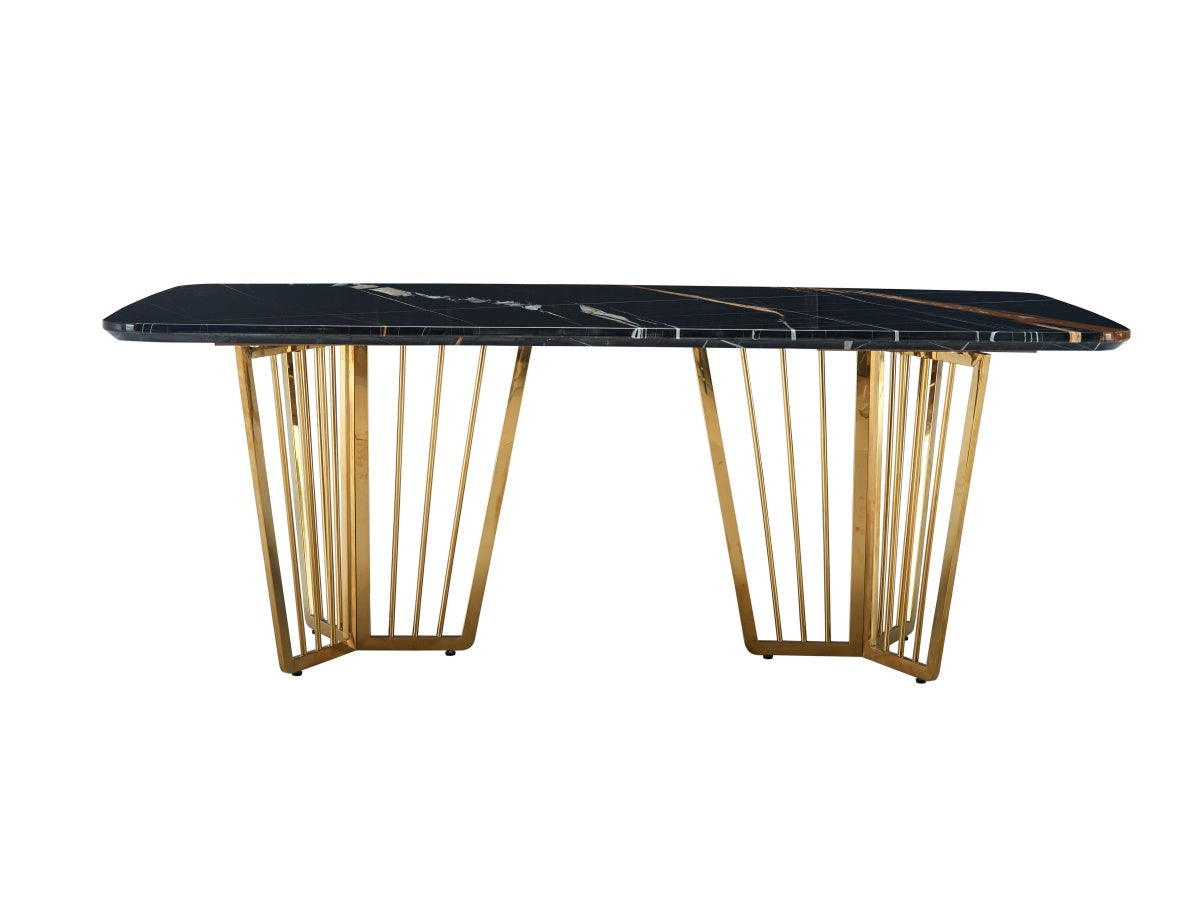 Bright Stainless-Steel Natural Marble Dining Table