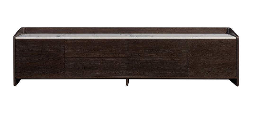 White Stone-Top Media Console with Smoked-Oak Veneer