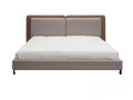 Gray Linen Upholstered Bed with Coffee-Tone Backrest