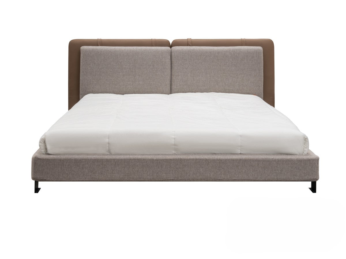 Gray Linen Upholstered Bed with Coffee-Tone Backrest