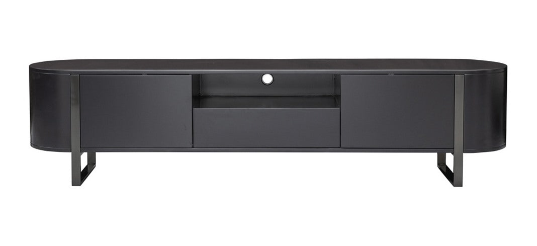 Black TV Console with Stainless Steel Accents
