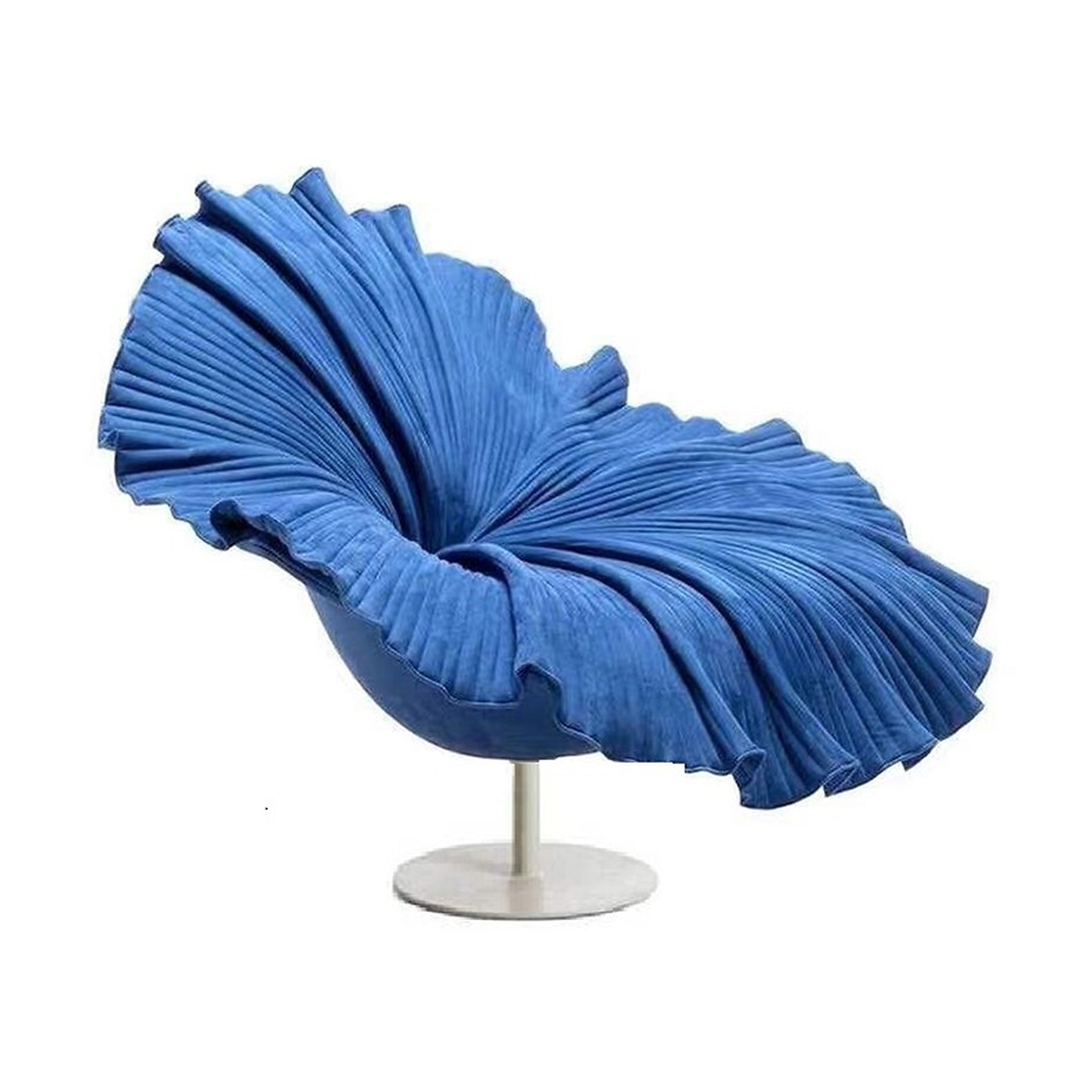 Sculptural Pleated Blue Swivel Accent Chair
