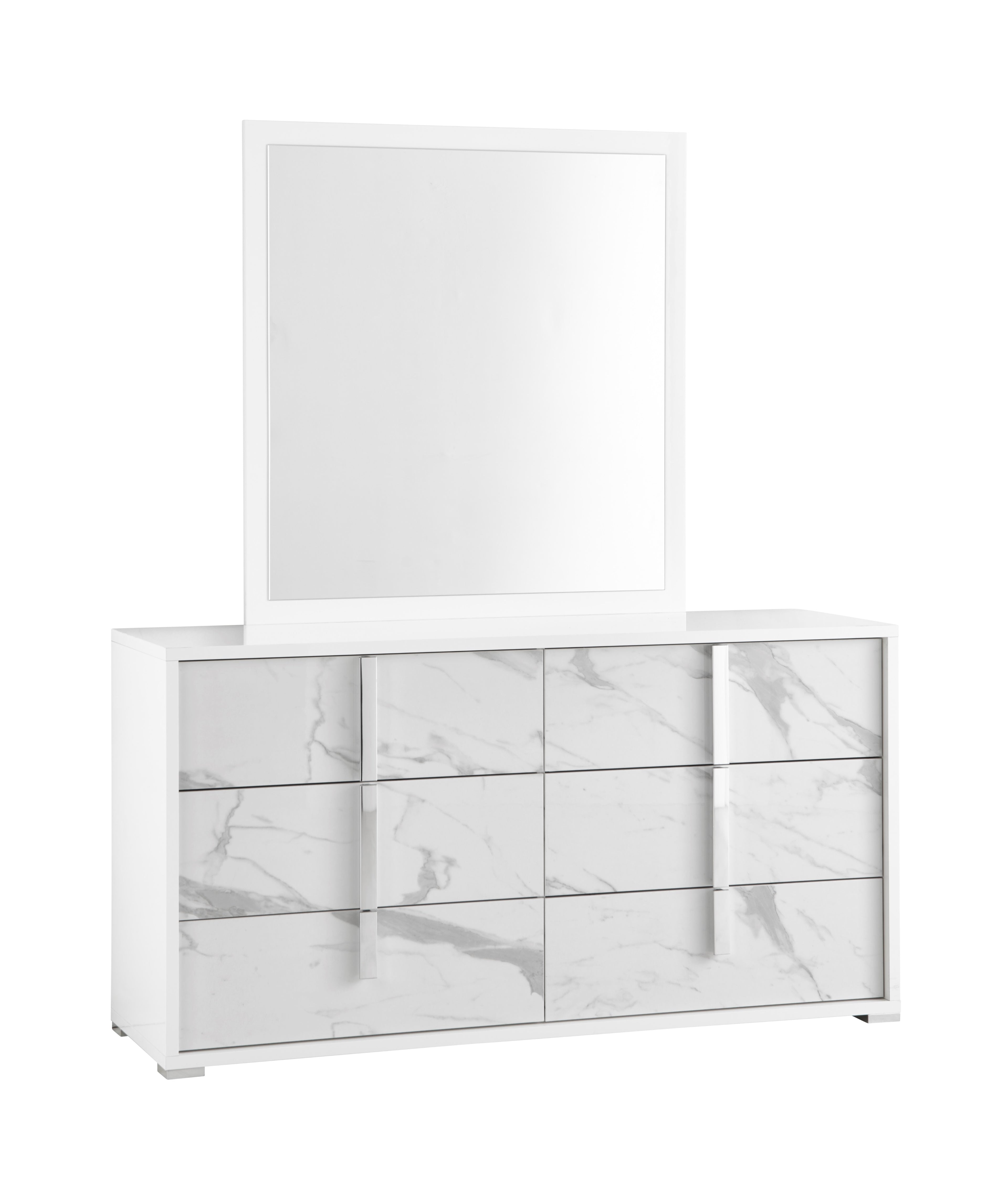 Sonia White Marble-Look Mirrored Dresser