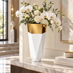 Mirror Gold and Matte White Faceted Floor Planter — Lifestyle