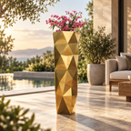 Mirror Gold Faceted Geometric Floor Planter — Lifestyle