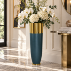 Mirror Gold and Matte Green Rounded Floor Planter — Lifestyle