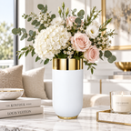Mirror Gold and Matte White Rounded Floor Planter — Lifestyle
