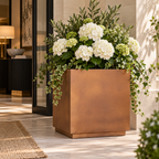 Large Matte Brown Square Planter — Lifestyle