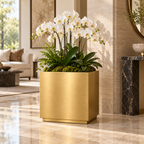Large Brushed Gold Square Planter — Lifestyle