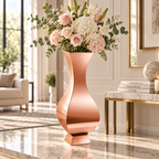 Mirror Rose Gold Sculptural Hourglass Floor Planter — Lifestyle