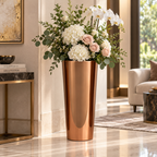 Mirror Rose Gold Cylindrical Floor Planter — Lifestyle