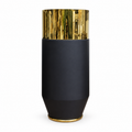 Mirror Gold and Matte Black Cylindrical Floor Planter
