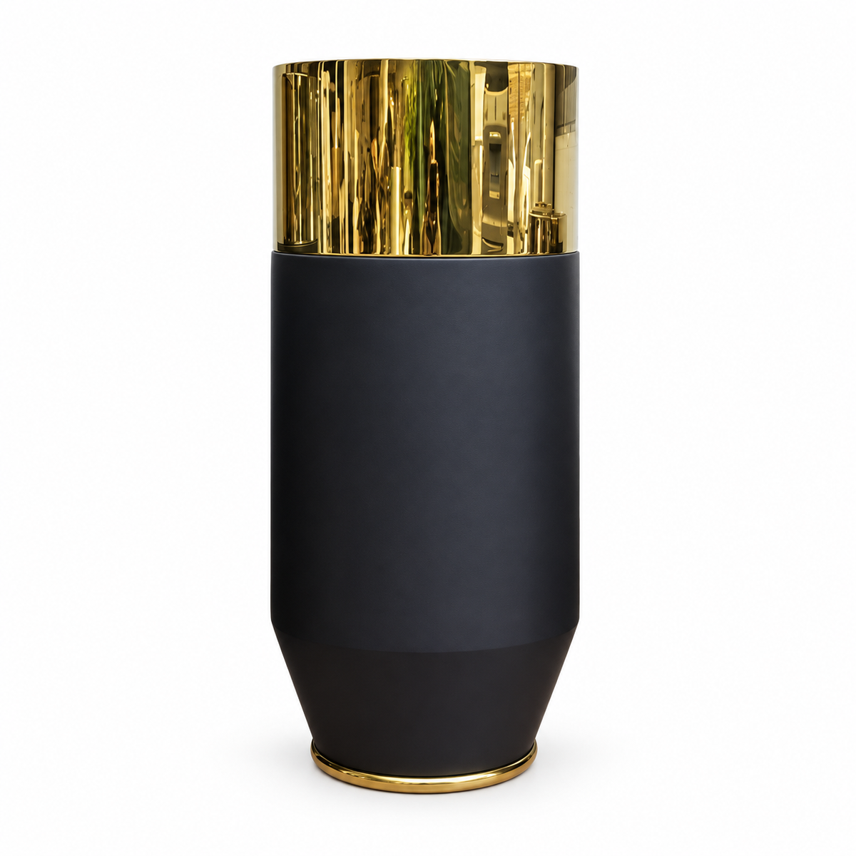 Mirror Gold and Matte Black Cylindrical Floor Planter