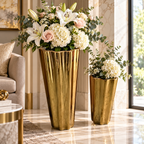 Mirror Gold Faceted Tapered Floor Planter — Lifestyle