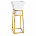 Matte White Planter on Mirror Gold Stand