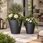 Matte Black Tapered Round Planter — Lifestyle