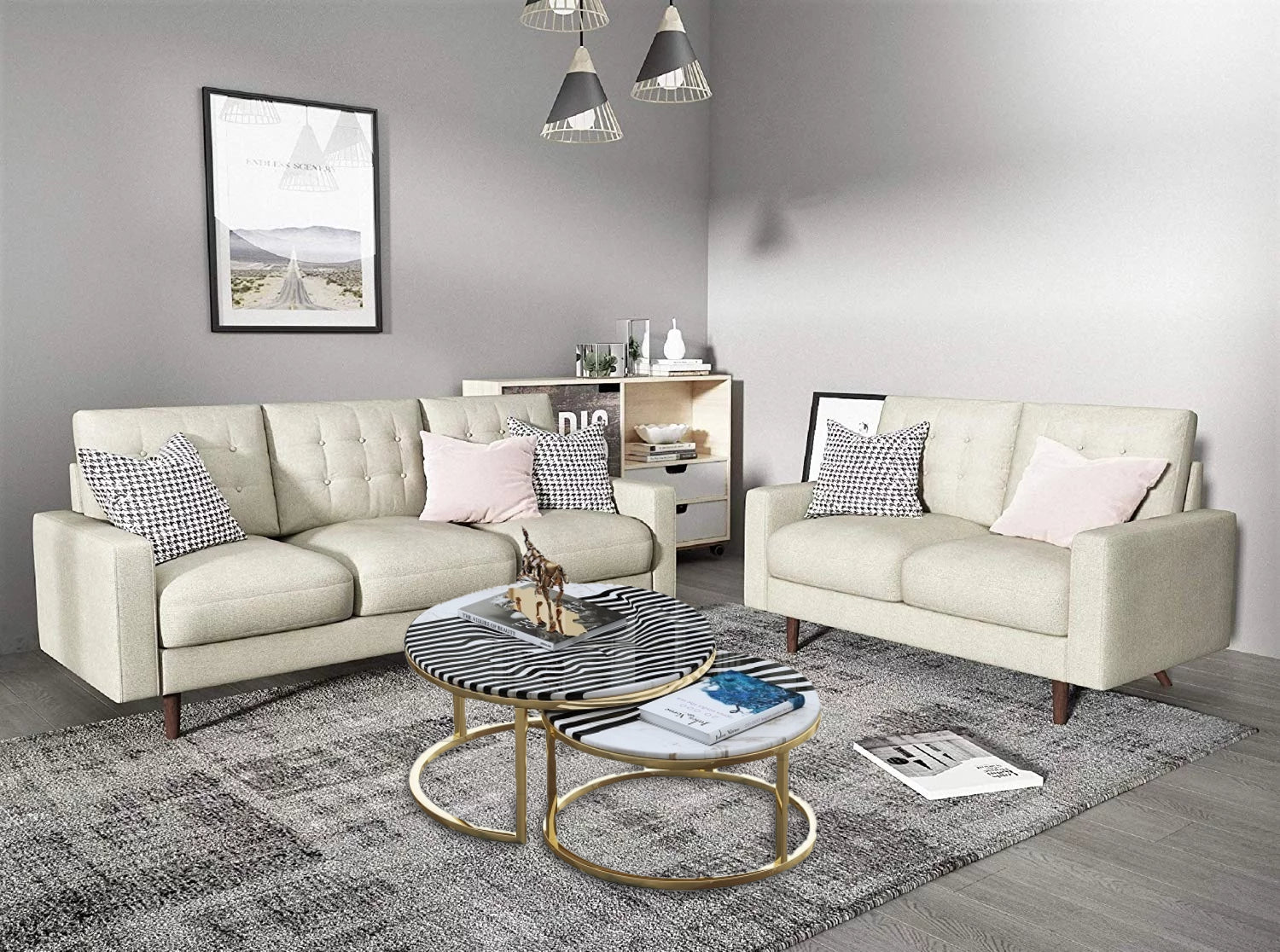 Modern Gold Finish Stainless Steel Coffee Table with Marble Top