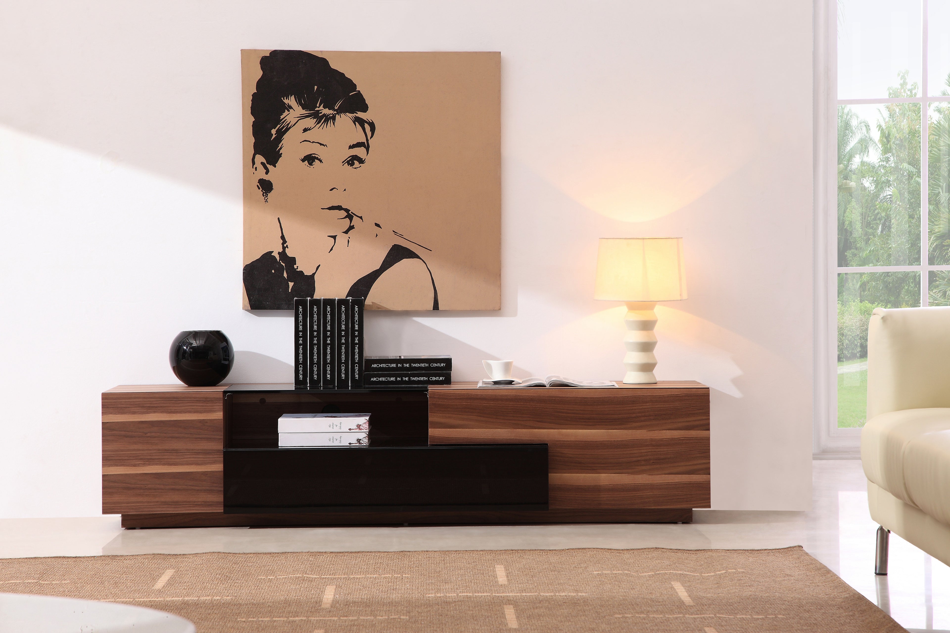 Walnut and Black High-Gloss TV Console