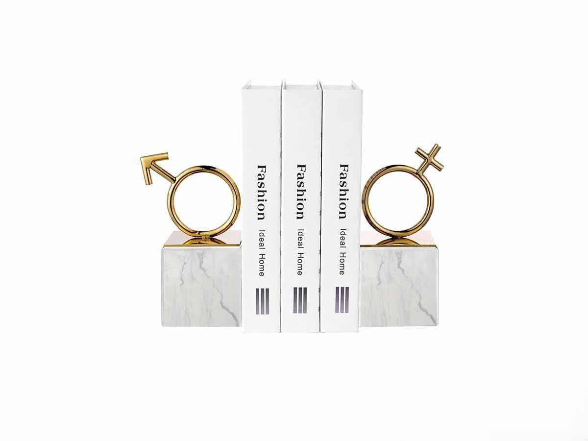Love Left Bookend in White Marble and Gold Steel