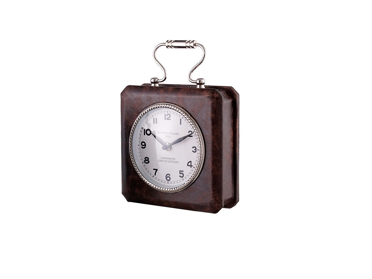 Brass, Glass and Leather Decorative Clock