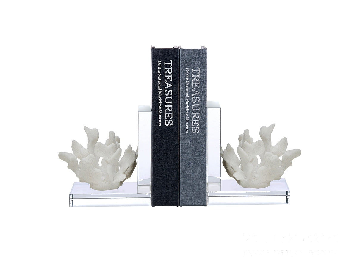 Sculptural Coral Resin and Crystal Bookends — Set of Two