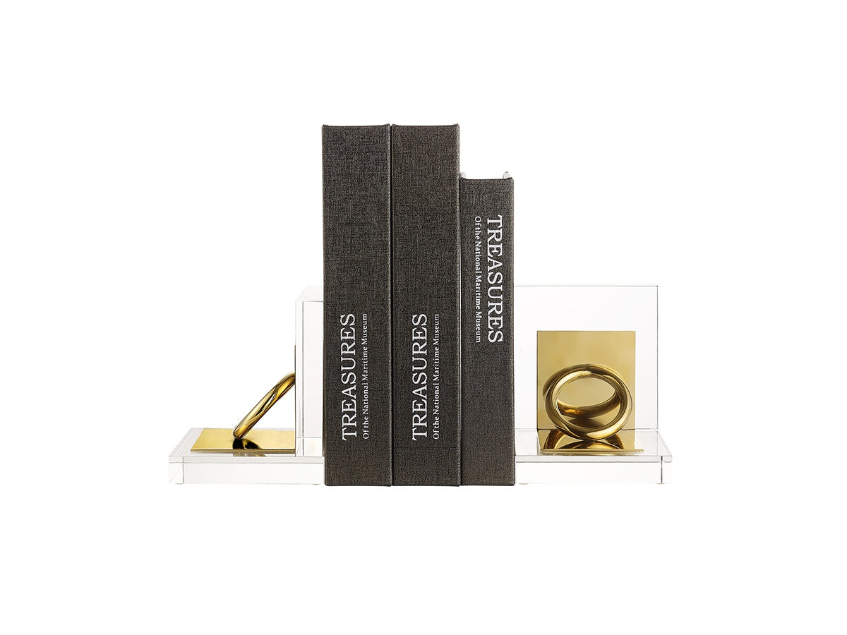 Polished Stainless Steel and Crystal Bookends — Set of Two
